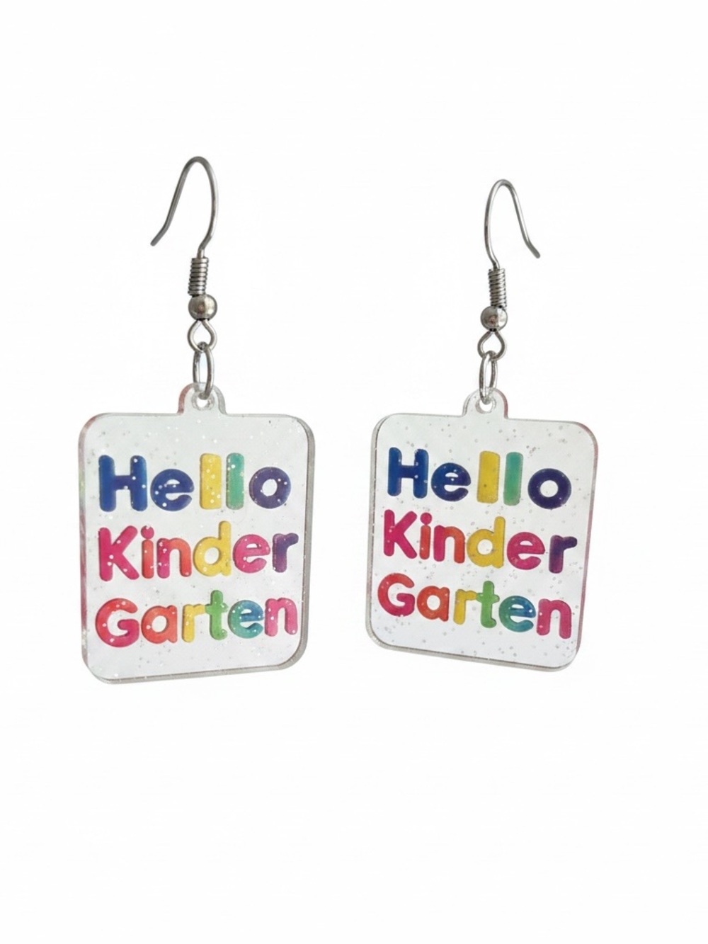 Hello Kindergarten Colorful Rectangle Dangle Earrings